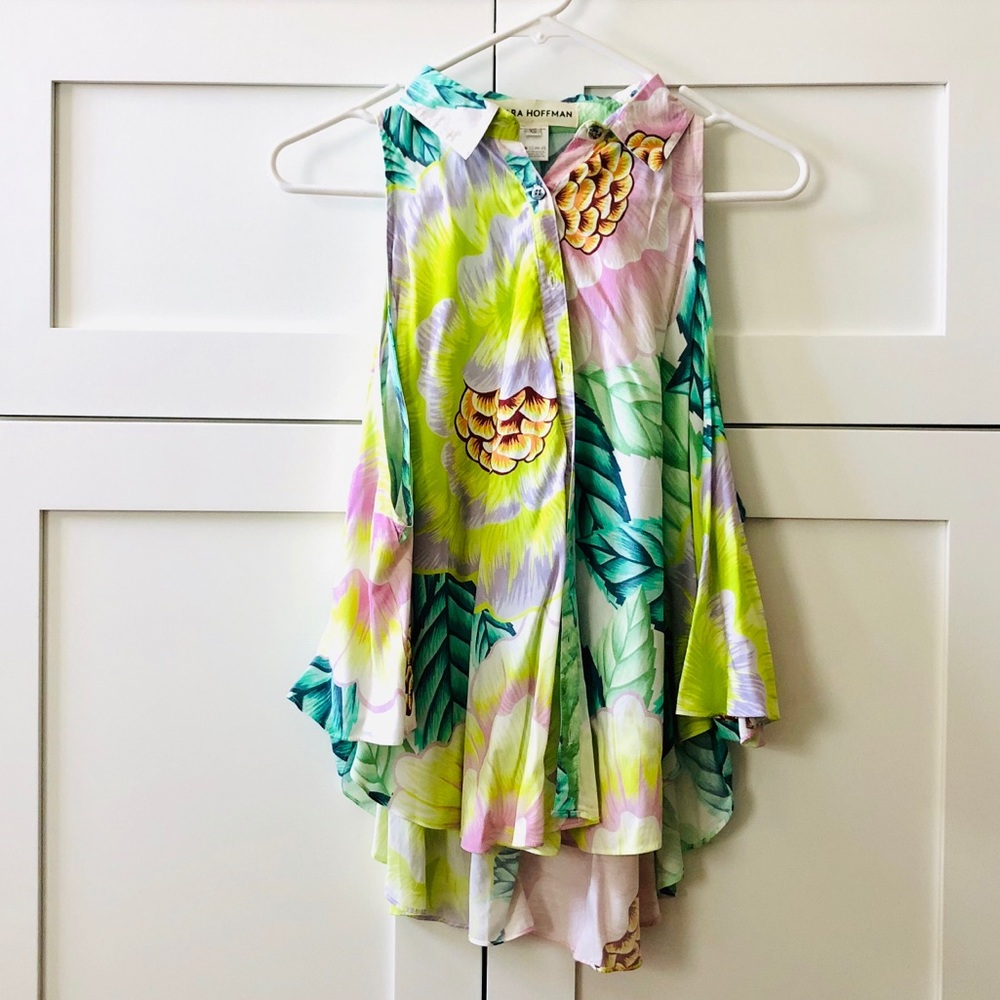 Mara Hoffman Tropical Pastel Print Blouse Top, Cold Shoulder sz. XS - Picture 2 of 7